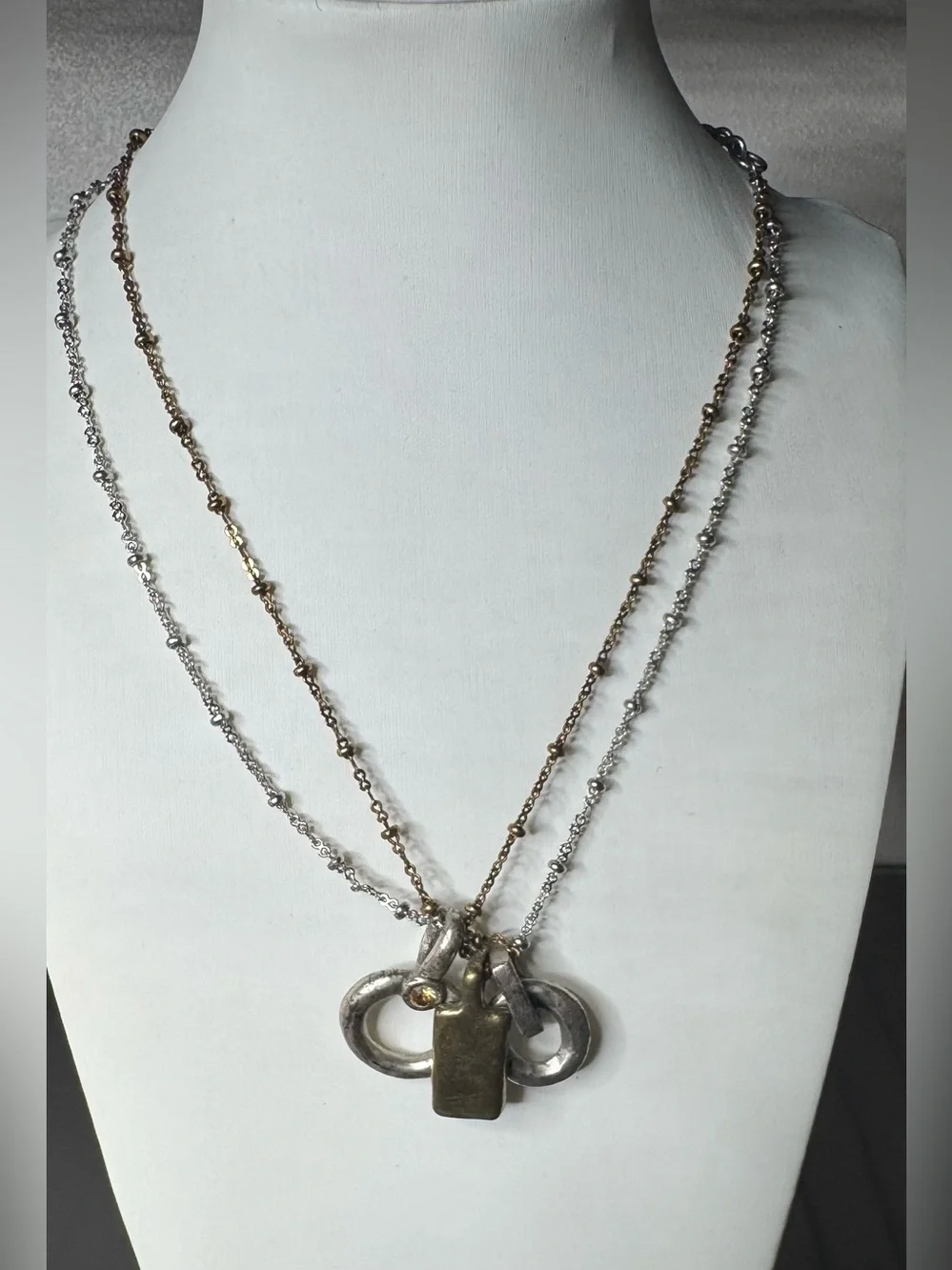 Layered Two-Tone Pendant Necklace - Silver & Gold boho